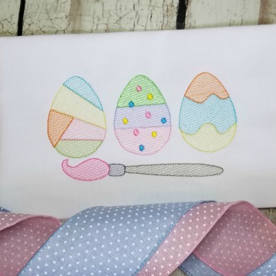 easter egg trio with paint brush sketch